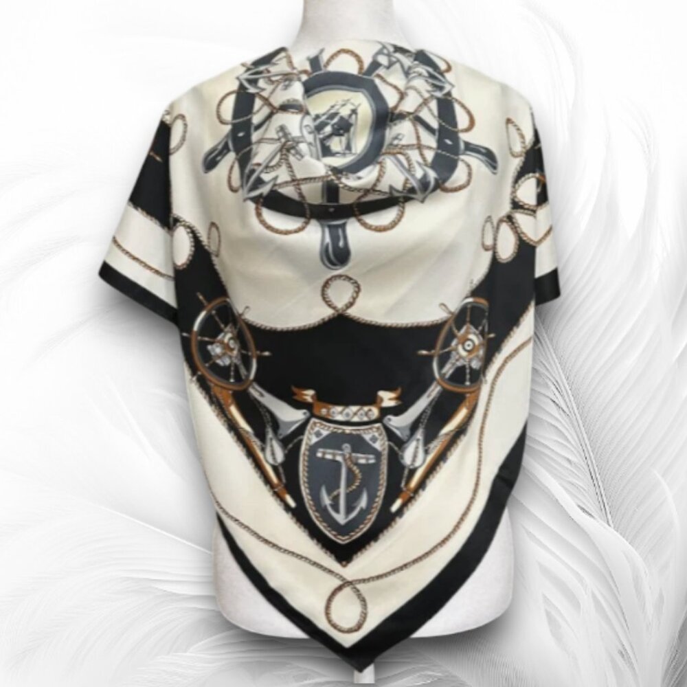 Elegant Women's Scarf with Nautical Motifs Size: 35 x 35 inch